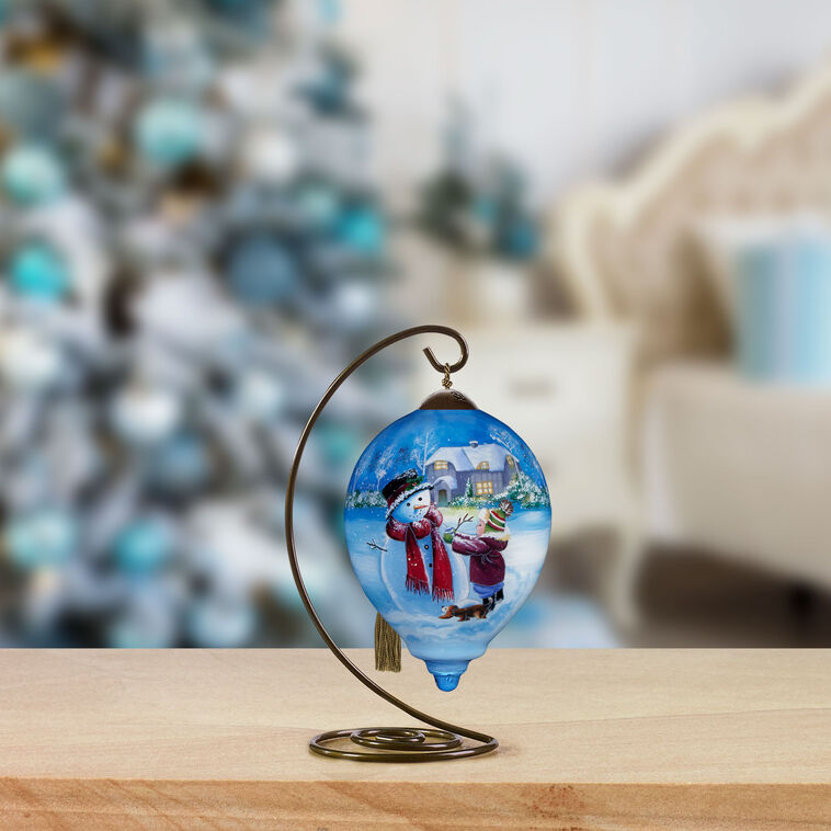  Ne'Qwa Art You Warm My Heart Snowman And Child Glass Christmas Ornament
