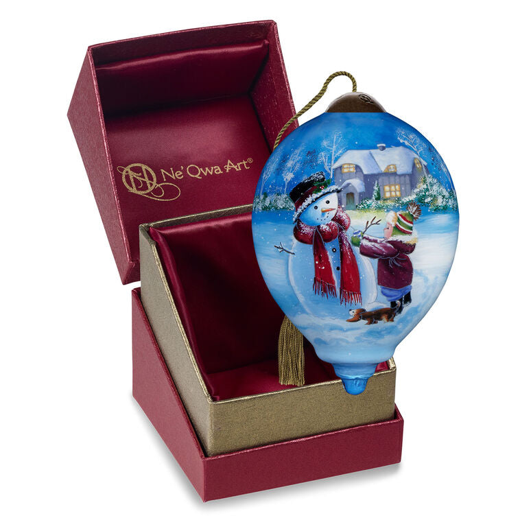  Ne'Qwa Art You Warm My Heart Snowman And Child Glass Christmas Ornament