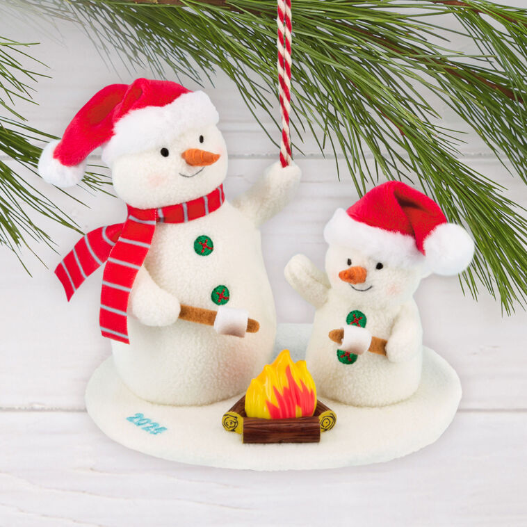  Roasting Marshmallows Snowmen 2025 Fabric Hallmark Ornament