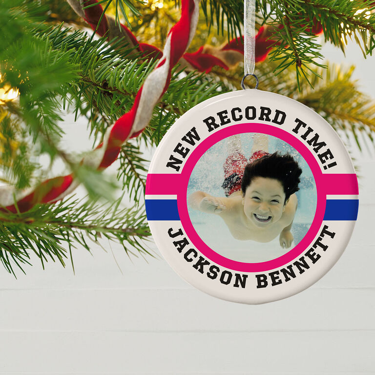  Swimming Ceramic Circle Personalized Photo Ornament