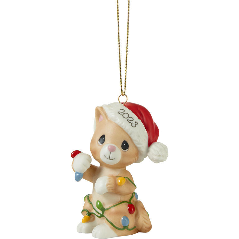  Precious Moments Tangled In Christmas Fun Cat 2023 Ornament, 3"
