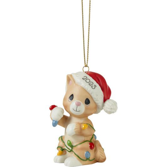  Precious Moments Tangled In Christmas Fun Cat 2023 Ornament, 3"