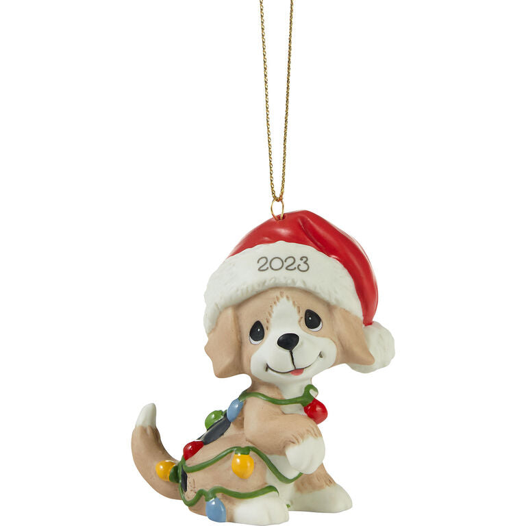  Precious Moments Tangled In Christmas Fun Dog 2023 Ornament, 2.7"