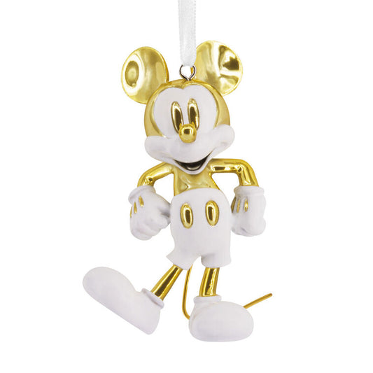  Disney Mickey Mouse White And Gold Ceramic Hallmark Ornament