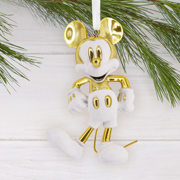  Disney Mickey Mouse White And Gold Ceramic Hallmark Ornament