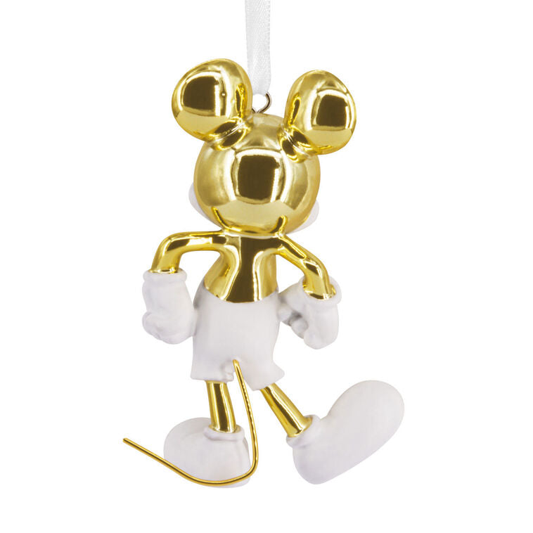  Disney Mickey Mouse White And Gold Ceramic Hallmark Ornament