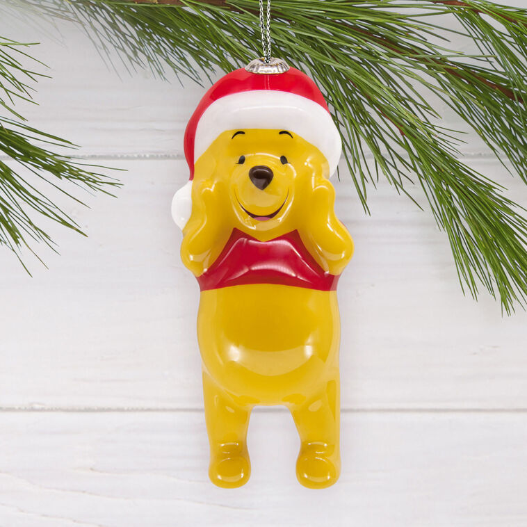  Disney Winnie The Pooh In Santa Hat Shatterproof Hallmark Ornament